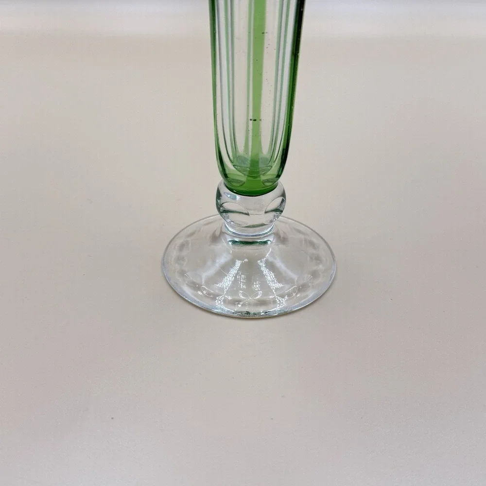 Vintage Czech Bohemian Green Cut to Clear Crystal Candlestick 9.5